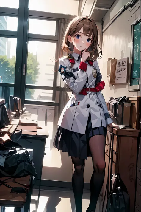 Little Girl with High Pressure Discipline Chairman,((from ↑:1.2)),(((Chairman of the Discipline Committee's armband))),cowboy shot on exposed armpits,About 150 centimeters,charismatic presence, Tall Boys Surrounding Her Surrounding Her Surrounding Area,Poi...