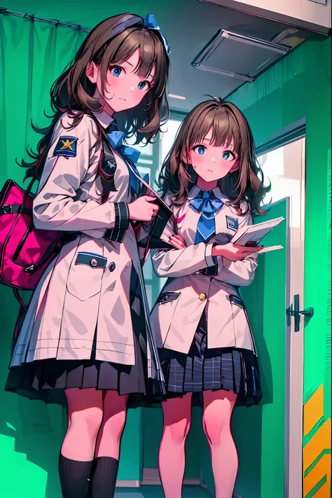 Little Girl with High Pressure Discipline Chairman,((from ↑:1.2)),(((Chairman of the Discipline Committee's armband))),cowboy shot on exposed armpits,About 150 centimeters,charismatic presence, Tall Boys Surrounding Her Surrounding Her Surrounding Area,Poi...