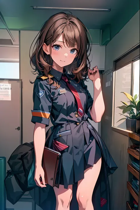 Little Girl with High Pressure Discipline Chairman,((from below:1.2)),(((Chairman of the Discipline Committee's armband))),cowboy shot on exposed armpits,About 150 centimeters,charismatic presence, Tall Boys Surrounding Her Surrounding Her Surrounding Area...