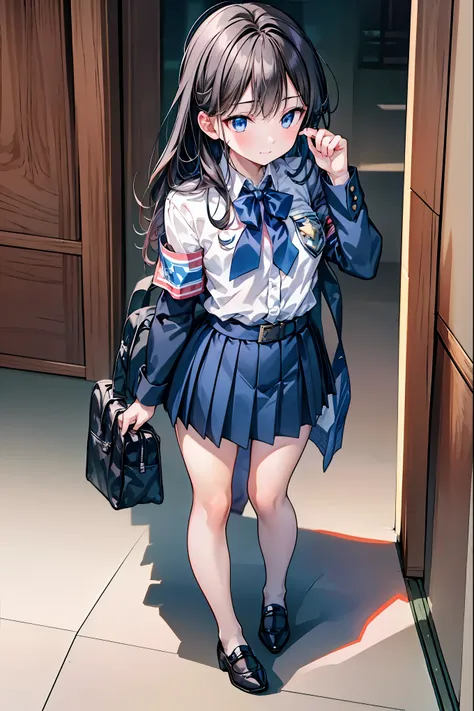 Little Girl with High Pressure Discipline Chairman，((from above:1.2)),(((Chairman of the Discipline Committee's armband)))，cowboy shot on exposed armpits，About 150 centimeters,charismatic presence,Young face，High School， 周囲を高身長男子High School生が取り囲む,Pointing ...