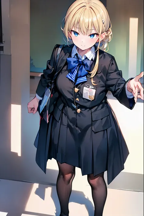 Little Girl with High Pressure Discipline Chairman，((from above:1.2)),(((Chairman of the Discipline Committee's armband)))，cowboy shot on exposed armpits，About 150 centimeters,charismatic presence,Young face，High School， 周囲を高身長男子High School生が取り囲む,Pointing ...