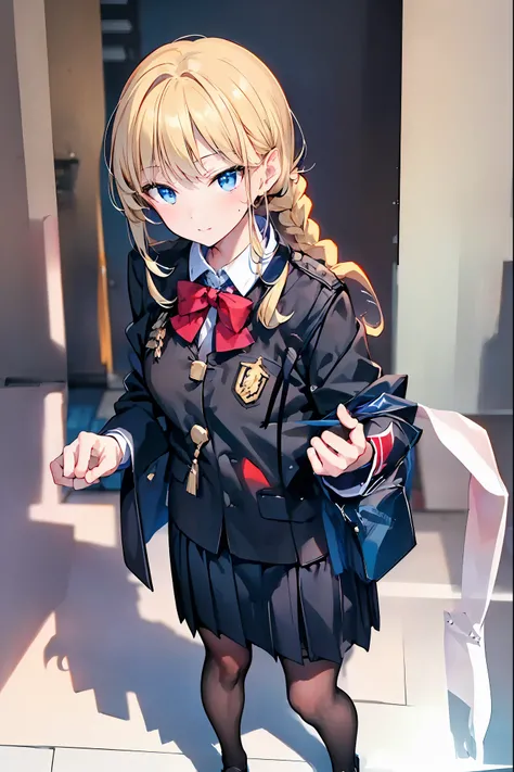 Little Girl with High Pressure Discipline Chairman，((from above:1.2)),(((Chairman of the Discipline Committee's armband)))，cowboy shot on exposed armpits，About 150 centimeters,charismatic presence,Young face，High School， 周囲を高身長男子High School生が取り囲む,Pointing ...