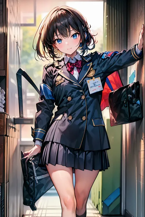 Little Girl with High Pressure Discipline Chairman,((From ↓:1.2)),(((Chairman of the Discipline Committee's armband))),cowboy shot,About 150 centimeters,charismatic presence,Young face,High School, 周囲を高身長男子High School生が取り囲む,Pointing and Instructing,4K High...