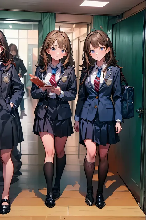 High Pressure Girl,Discipline Ceaman,((from above:1.2)),(((Disciplinary Committee Chairman's Armband))),cowboy shot,Approximately 150 cm,charismatic presence,Young face,high school, 周囲を高身長男子high school生が取り囲む,Pointing and Instructions,4K High Resolution,HIG...