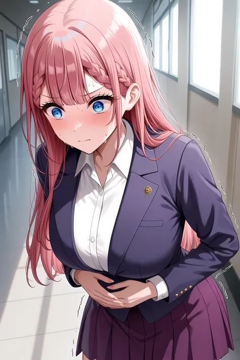<lora:mafuyu-kirisu-s2-ponyxl-lora-nochekaiser:1>, mafuyu kirisu, blue eyes, braid, long hair,  pink hair, large breasts,,long sleeves, purple skirt, shirt, skirt, suit jacket, white shirt, blazer, upper body shot,

solo, general, masterpiece, highres, ult...