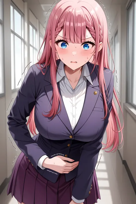 <lora:mafuyu-kirisu-s2-ponyxl-lora-nochekaiser:1>, mafuyu kirisu, blue eyes, braid, long hair,  pink hair, large breasts,,long sleeves, purple skirt, shirt, skirt, suit jacket, white shirt, blazer, upper body shot,

solo, general, masterpiece, highres, ult...