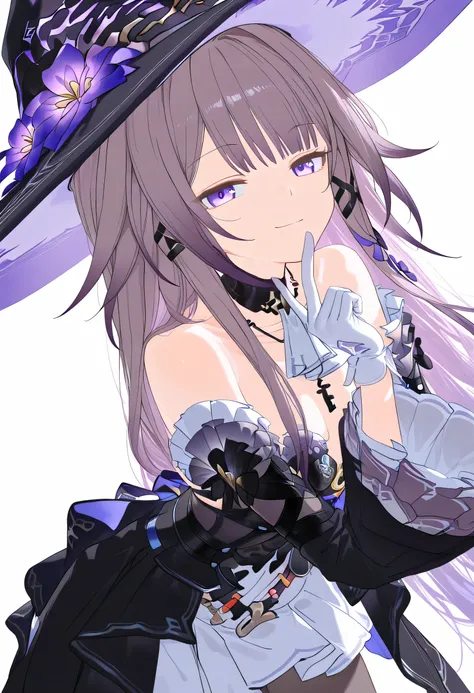 NSFW, The Herta,the herta \(honkai star rail\), 1girl, hat, solo, leotard, bodystocking, jewelry, frills, black leotard, witch hat, black headwear, necklace, black choker, hat flower,score_9,score_8_up,score_7_up,score_6_up, masterpiece,best quality, witch...
