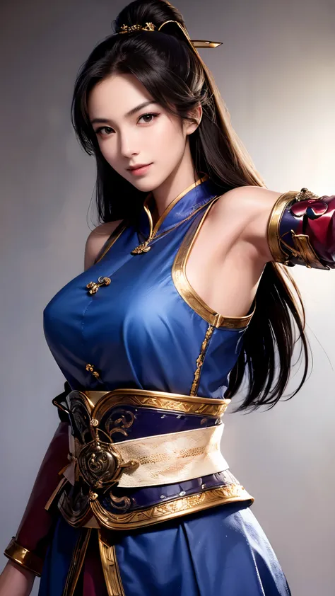 cowboy shot、Highest Quality, Ultra High Def 、 beautiful beautiful woman 、simple background、smile、8k、perfection, shiny skin, Pose , beautiful models in an old village, armpit, Art , Ancient Chinese Breastplate, cute faces getting creampied , young w...