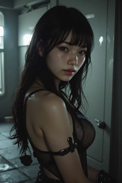 (((The interior of the Nostromo with no light at all:2.0))),(((HR Gigger Style Cyberpunk Atmosphere:2.0))),(((Side view from back:2.0))),(((looks back at the camera:2.0))),((looking back over the shoulder:2.0)),one woman,(cute faces getting creampied:2.0),...