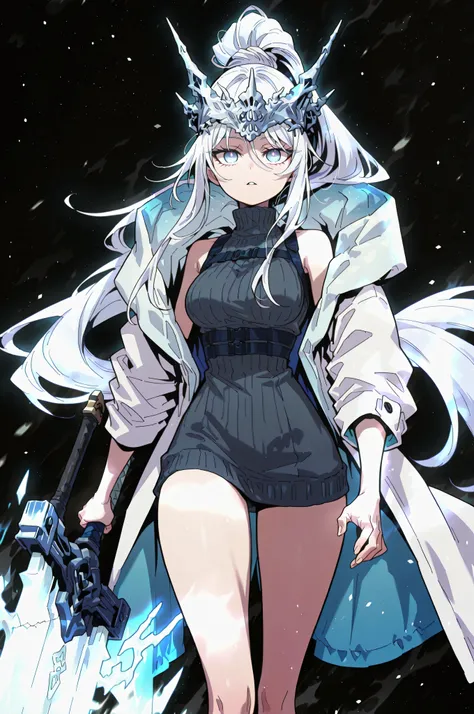 Alone, 1 girl, solitary female character, a young teenager about 1.5 meters tall. She stands alone against a deep black background, making her stand out vividly. Her physique and height are exactly like Terakomari Gandesblood from The Vexations of a Shut-I...