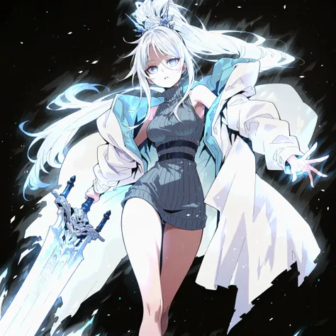 Alone, 1 girl, solitary female character, a young teenager about 1.5 meters tall. She stands alone against a deep black background, making her stand out vividly. Her physique and height are exactly like Terakomari Gandesblood from The Vexations of a Shut-I...