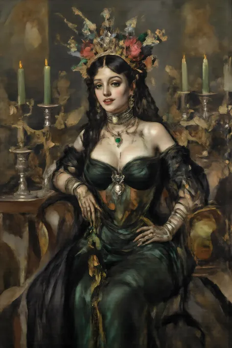 (Lors:#An oil painting)A tealistic oil painting with cinematic lighting and shadows, cinematic portrait, cinematic photography, realistic, a hyperrealistic female figure with an intricate and skeletal face and body creates a dramatic and surreal impression...