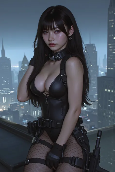 (((Rooftop of a foggy futuristic city:2.0))),(((HR Gigger Style Cyberpunk Atmosphere:2.0))),(((Side view from back:2.0))),(((looks back at the camera:2.0))),((looking back over the shoulder:2.0)),one woman,(cute faces getting creampied:2.0),(Beautiful well...