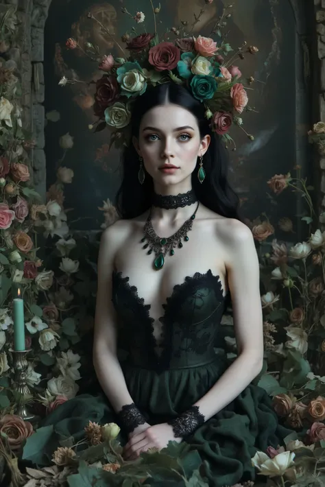 Ultra-realistic, photo-realistic, cinematic lighting and shadows, cinematic portrait, cinematic photography, realistic, hyperrealistic. A striking female figure with an intricate and skeletal face and body creates a dramatic and surreal impression. Her ski...