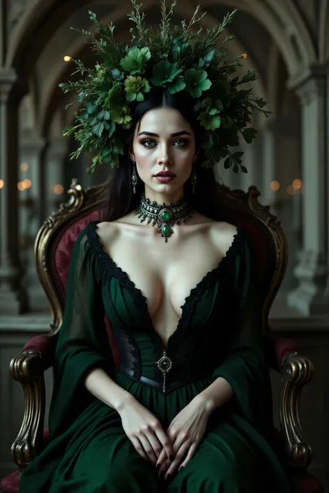 An ultra-realistic, photo-realistic, cinematic lighting and shadows, cinematic portrait, cinematic photography, realistic, hyperrealistic female figure with an intricate and skeletal face and body creates a dramatic and surreal impression. Her skin is pale...