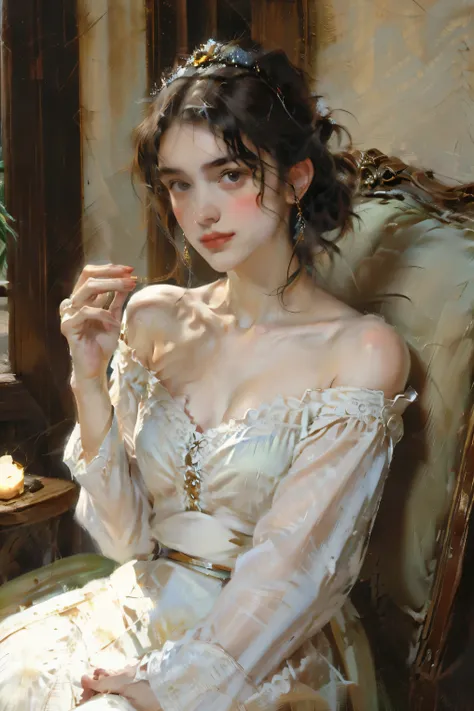 (Lora:#An oil painting)A realistic oil painting inspired by Goya's black paintings, a striking female figure with an intricate and skeletal face and body creates a dramatic and surreal impression. Her skin is pale, almost ghostly, stretching over her boney...