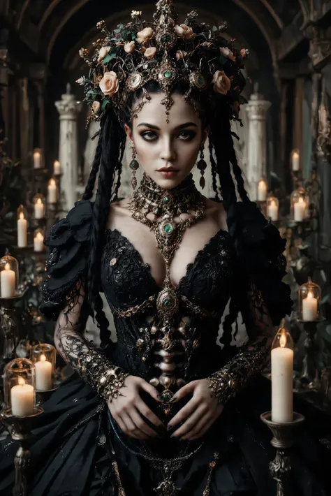 An ultra-realistic, photo-realistic, documentary style raw photography, cinematic lighting and shadows, cinematic portrait, cinematic photography, realistic, hyperrealistic female figure with an intricate and skeletal face and body creates a dramatic and s...