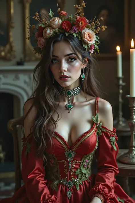 A gothic style ultra-realistic, photo-realistic, documentary style raw photography, icon style, iconic characters, 8k, cinematic lighting and shadows, cinematic portrait, cinematic photography, realistic, a hyper-realistic female gothic with an intricate a...