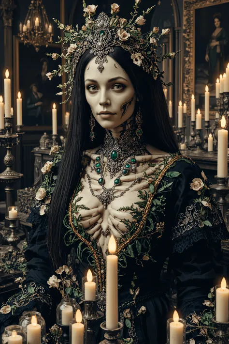 An ultra-realistic, photo-realistic, documentary style raw photography, icon style, iconic characters, 8k, cinematic lighting and shadows, cinematic portrait, cinematic photography, realistic, a hyper-realistic female gothic with an intricate and skeletal ...