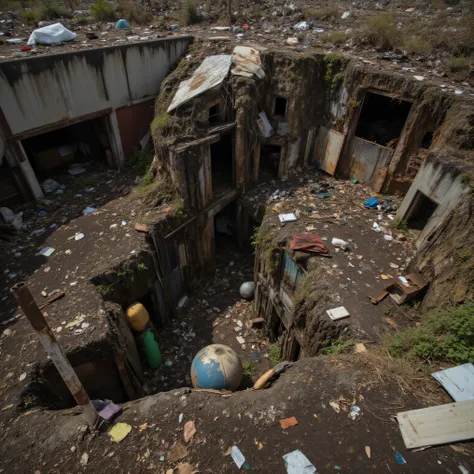 post-apocalyptic future, old landfill, deep ant farm-like tunnels, trash, rooms carved out of trash, high resolution, detailed, 4K, 8K, masterpiece, ultra-detailed, realistic, photorealistic, photo-realistic, HDR, UHD, studio lighting, ultra-fine painting,...