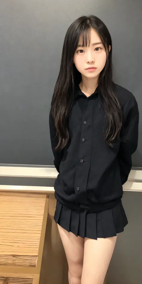 16 kg,20 years old,4K,8k,(:0.5),(:1.3),(:1.5),cute girl,かわいいyounger女の子,slender,(slender:1.3),(slender:1.5),short,skinny,(skinny:1.3),slender body,younger,(younger:0.4),(younger:1.3),knee-length skirt,I'm holding it in my mouth ,on,A large amount is hanging...