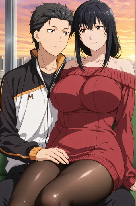 newest , masterpiece , anime screencap , anime coloring , masterpiece, best quality , yukishiro tomoe, black eyes, long hair, black hair, big breasts, big curvy, glamorous bodies, attractive bodies, thick thighs, Toned thighs, Smile,view detailed body, ((o...