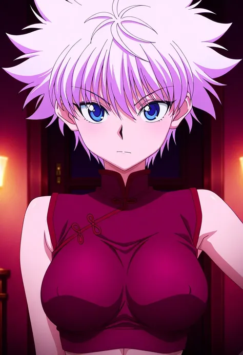 傑作、Best quality、Best resolution、Best image quality、amazing quality、 very aesthetic、 absurdres、anime coloring、anime screencap、anime screenshot、1girl、killua zoldick is a girl、<lora:killua_zoldyck_ilxl:1>、(female:1.4)、female focus、solo、white hair、short hair、s...
