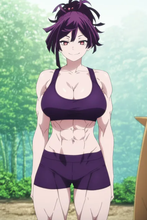 傑作、best quality、best resolution、best image quality、amazing quality、 very aesthetic、 absurdres、anime coloring、anime screencap、anime screenshot、1girl、 <lora:jigoku-yuzuriha-s1-illustriousxl-lora-nochekaiser:1>、yuzuriha、solo、female focus、purple hair、medium ha...