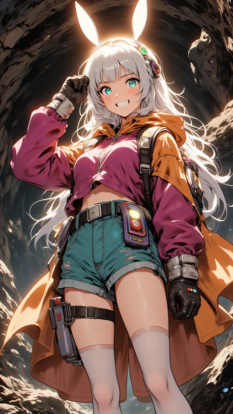 2D anime style, expressive character focus, cinematic lighting, high detail. Ample space,no cropping.
Theme: underground exploration with playful confidence.
Subject: a girl striking a triumphant pose in a glowing cave.
Full body or bust-up shot, slight up...