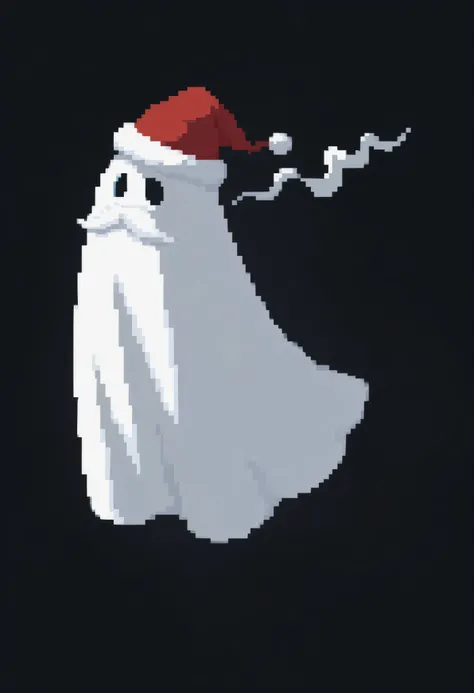 sheet red santa with a big white beard ghost,solo,ghost costumel, #000000 black background,