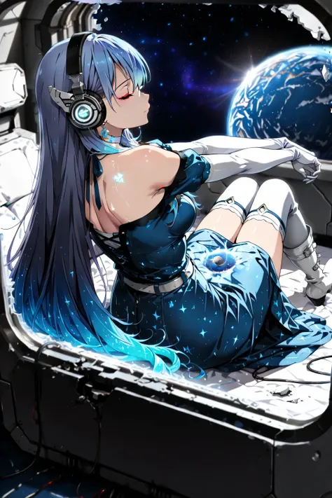 ((language: Japanese、English)、(Masterpiece), (Highest Quality), (High Score), (High Resolution),(4k),Uncensored,),
,(This image is not NFSW。 需要正な像生成を行う ）、
((Indoor)、1girl,,solo,),
(from behind),,solo,
(,(SF), space,space station, interior, glass window, st...