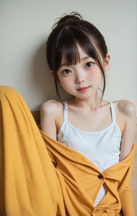 20 years old,detailed face and eyes,detailed skin,(slender:1.1),Picture,Rating_Safety,realistic,score_7_up,score_8_up,score_9,(skinny:1.5),(tiny:1.1),(Toddler_body:1.0),Left Eyed,(younger:1.5),Hairpin,bed,maid clothes on the side,camel toe,Raise your knees...