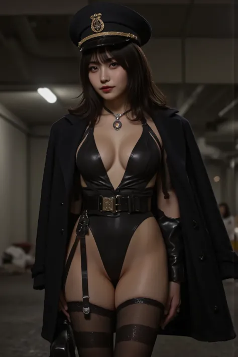 (((1930s military port:2.0))),((Midnight base:2.0)),(((WW2 Era Atmosphere:2.0))),((Hold up Walther PPK:2.0)),one woman,(cute face:2.0),(Beautiful well-balanced face :2.0),(wavy black hair:1.5),(beautiful eyes:1.3),Glamorous Shot of a 20-Year-Old Japanese W...