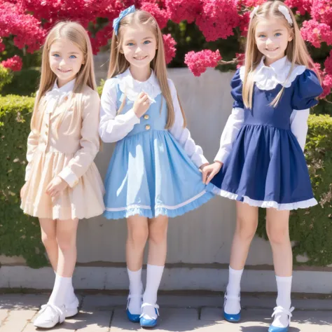 Full Body,European girls,natural smile,blue eyes,Blonde long hair,10 years old,