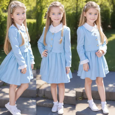 Full Body,European girls,natural smile,blue eyes,Blonde long hair,10 years old,