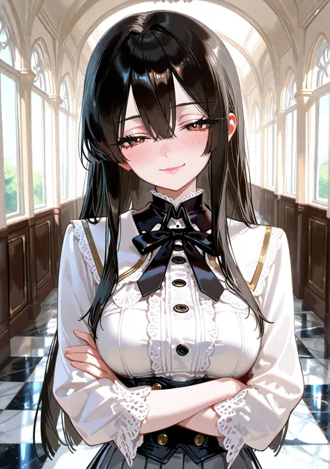 rolua.noa artstyle,style_name,, ((1girl)), (solo), teenage, aesthetic, pink lips, beautiful, pin-up, black hair, long hair, hair between eyes, sidelocks, porcelain skin, beautiful, brown eyes, detailed eyes, bright pupils, clear eyes, medium breast, closed...