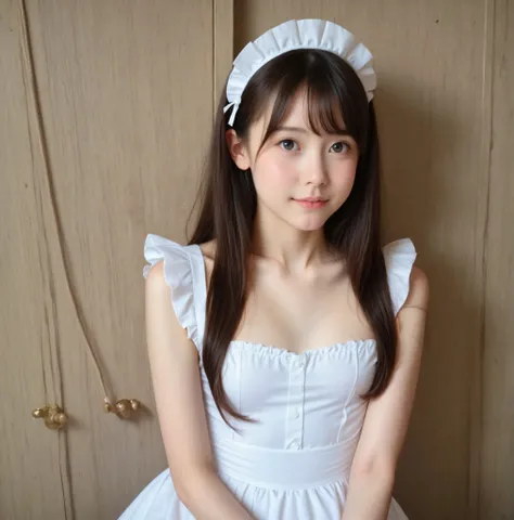 cute girl,かわいいyounger女の子,slender,short,skinny,slender body,younger,skinny,score_9,maid clothes on the side,realistic,masterpiece,college students,small breasts,japanese,white skin,  thin shoulders,thin arm,Narrow Shoulder, Leg hair ,High Fine