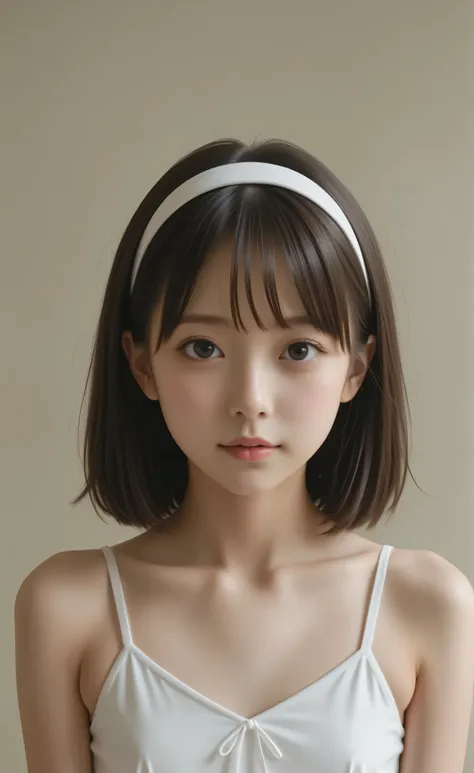 ( cinematic footage:1.3) from (  thigh length photo   :1.3),The Rem,look straight in the camera,(skinny:1.3) beautiful 12 year old girl,Realistic Textures кожи,(intricate brown hair),(Staring at the Audience) ),  puffy face, , shines, Dramatic, dreamy, pas...