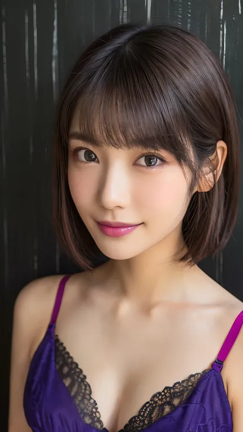   very detailed,  masterpiece ,  Highest Quality, (( realistic)) 、((slim 30 year old Japanese woman)) 、beautiful detailed eyes 、((makeup))、((beautiful symmetrical face)), ( skinny body:1.6)、((bright brown hair、 Straight short hair)), A sophisticated face 、...