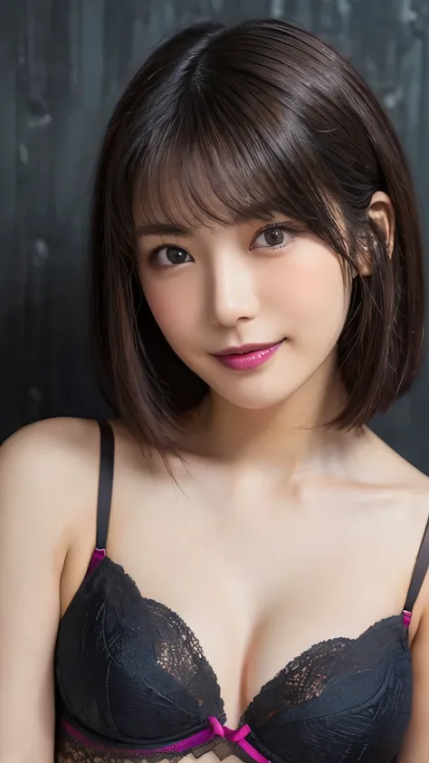   very detailed,  masterpiece ,  Highest Quality, (( realistic)) 、((slim 30 year old Japanese woman)) 、beautiful detailed eyes 、((makeup))、((beautiful symmetrical face)), ( skinny body:1.6)、((bright brown hair、 Straight short hair)), A sophisticated face 、...