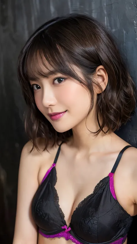   very detailed,  masterpiece ,  Highest Quality, (( realistic)) 、((slim 30 year old Japanese woman)) 、beautiful detailed eyes 、(( Natural makeup))、((beautiful symmetrical face)), ( skinny body:1.6)、((bright brown hair、Big Wave Short Hair)), A sophisticate...