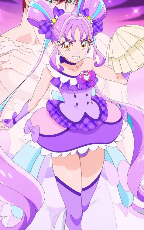 傑作、Best quality、Best resolution、Best image quality、amazing quality、 very aesthetic、 absurdres、anime coloring、anime screencap、anime screenshot、official art、1boy、cure kyunkyun is a boy warrior、 <lora:curekyunkyun_v3_IL:1>、(manly face:1.4)、solo、boy is wearing...