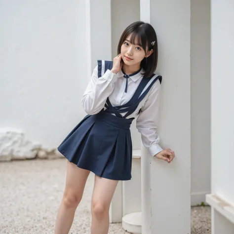 Thick lips、 dark hair、 big eyes、 straight medium long hair 、  Her left bangs are fastened with a silver hairpin,live-action 、authentic、 upper body、solo、   Tanned Japanese Girls、 high school students、( Dangerous Emoji   )、  very tanned skin  、 beautiful pin...