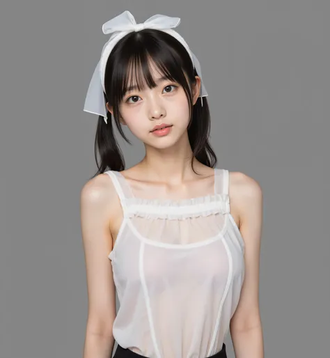 (luxury),((Photo Quality)),(thin body),Thin Arms,twin tails,white shoulders,((Highest Image Quality)),(elementary school student),girls,(perfect face),tank top