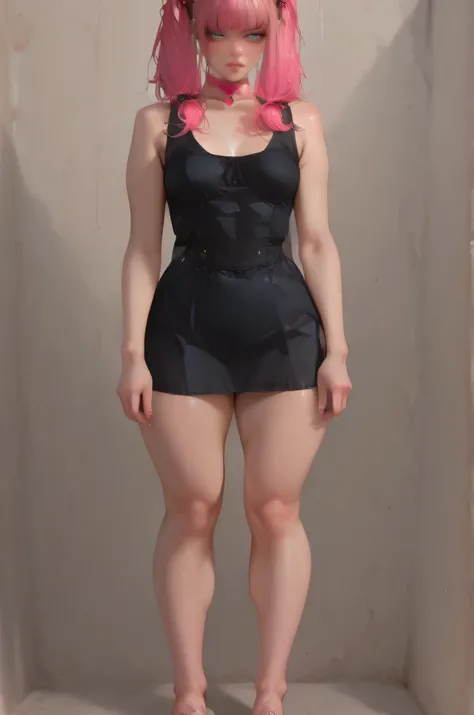 ((((Full body creation, showing bust, head, waist, hair, thick thighs, thick legs, huge feet)))) Femmes_ST, masterpiece, best quality, very aesthetic, high resolution, ultra-detailed, full body creation, absurd, The style incorporates a hypersexualized, bo...