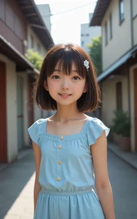 16 kg,20 years old,4K,8k,かわいいyounger女の子,slender,Rating_Safety,score_7_up,score_8_up,score_9,short,skinny,slender body,younger,(younger:1.2),cute girl,dark brown eyes,maid clothes on the side,realistic,Spread your arms out to the sides,masterpiece,sitting o...