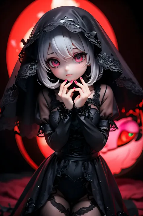 finger repair,
A 15-Year-Old Girl Made With Tiny Dolls。
(western black lace face veil:1.4),(I can't see my face because of the black reticular veil:1.4),
(Gothic Black Outfit:1.4),
perfecteyes eyes,
(Red Glowing Room,darkroom:1.4)。
(Dim lighting:1.4),perf...