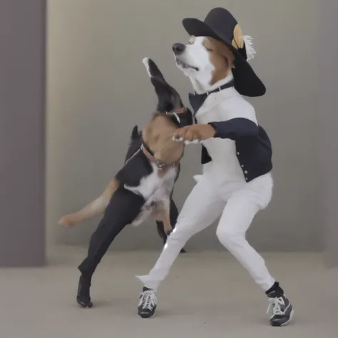 Dog gets up and dances making Michael Jackson's Moonwalker with a hat 
