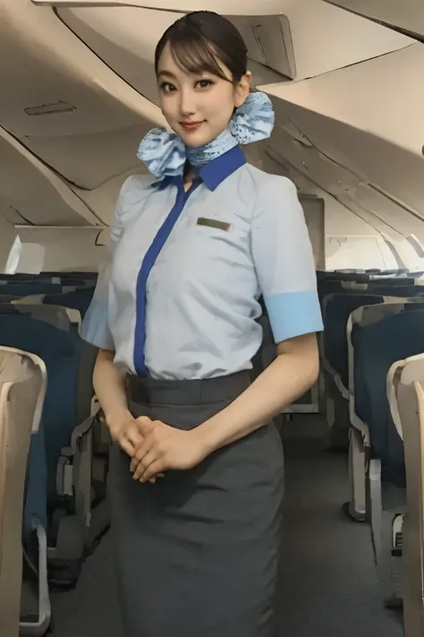 (masterpiece:1.2, Highest Quality:1.2), 32khigh definitionR, high definition 。  perfect for loosely aligning legs  , (Alone、 1 Girl)、（  Daytime building roof    、 Professional Lighting ）、  towards the roof of the building  、（ANA Flight Attendant Uniforms B...