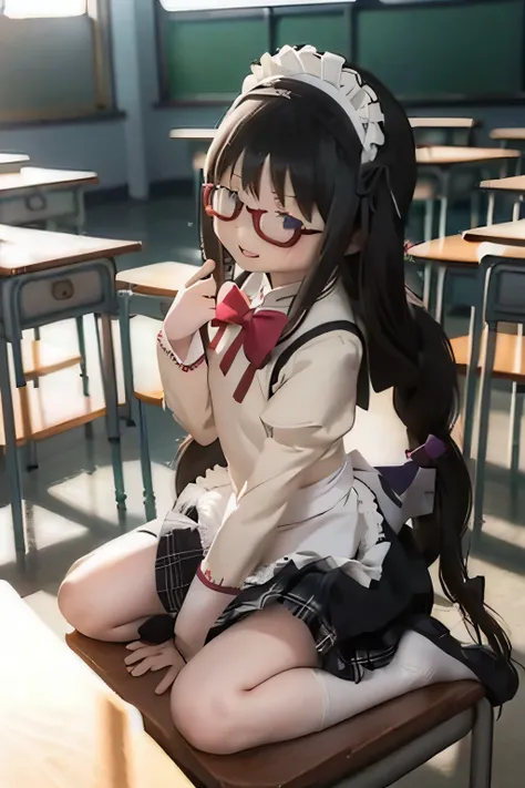 ( High Quality Wavy Lines, beautiful , masterpiece:1.2), ,{X} Perfect Face Pose , (( Homura Akemi's Hairstyle)), shut up, smile, intense , Black Haired Woman Magical Girl, Carrying coffee , ,,...